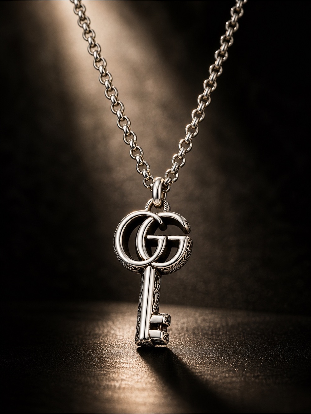 Gucci Double G Key Pendant Necklace 925 Sterling Silver Chain - Picture 3 of 10